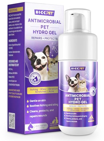 HICC PET Dog Wound Care Hydro Gel, Heals Wounds, Soothes Inflammation, Prevents Infection, Dog Antiseptic Cream, Treats Bites, Scratches & Skin Ulcers, Animal First Aid Kit & Supply, 100ml