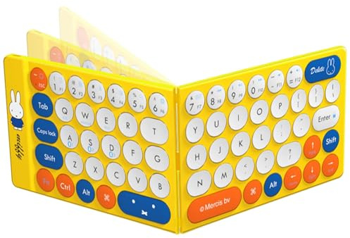 MiPow x Miffy Teclado Bluetooth para iPad, plegable, mini inalámbrico, multidispositivo, recargable, teclado portátil compatible con Windows Mac, Android iOS Clusen (amarillo)