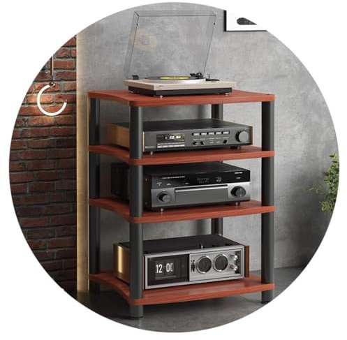 Easnuroz HiFi-Audio-Schrank HiFi Rack AV Regal 1/2/3/4-Etagen Home Entertainment Möbel Medienregale Für AV-Verstärker/Turntable/Sky Box/Xbox One/Drucker(Red,60 * 48 * 88cm(4Tier))