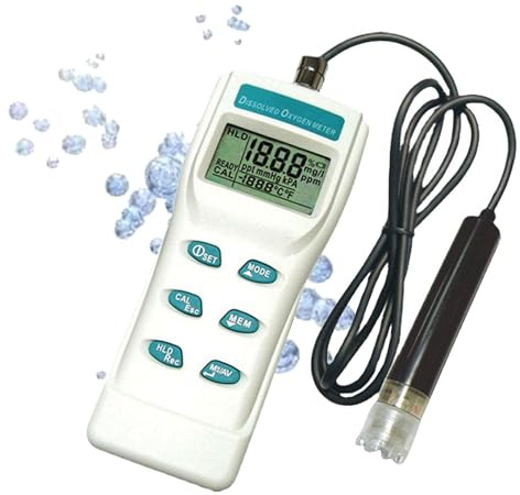 HGTRH Misuratore di PH Portatile, DO Misuratore Multiparametrico Digitale Grande LCD Disciolto Ossigeno con ATC 99 Funzione di Memoria per Acqua Marina Acquacoltura e Coltivazione