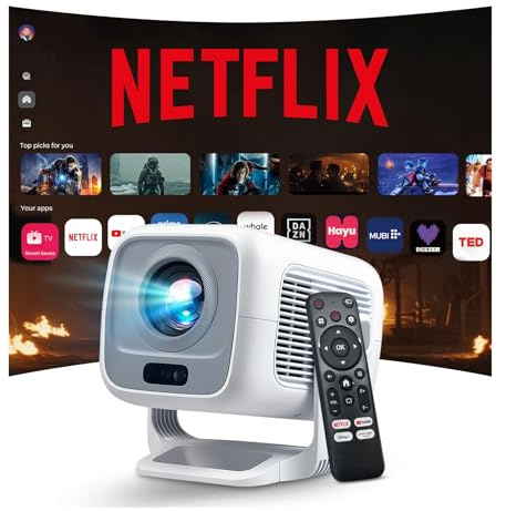 [Compatible with Netflix/Auto-Focus] Smart Videoprojecteur FHD 1080P Natif 4K Supportée, Android 13 Portable Video Projecteur Bluetooth 5.4 WiFi 6, Auto Keystone, LYNCAST N300 Mini Projector