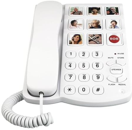 KiBcsLic Telefono Fisso con Filo, Tasti Grandi, Emergenza SOS, 8 Foto, Selezione Rapida, Volume Regolabile, suoneria per Nonni