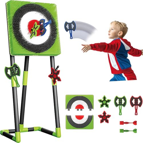 Axe Throwing Game Set, Throw & Lawn Dart Combo Backyard Game Set with 2 Six-star Darts, 2 Axes and 2 Darts, Dart Game Board Sturdy Frame for Outdoor, Family green