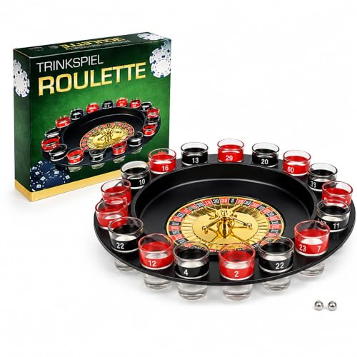 Topshop24you Roulette Trinkspiel mit 16 Shotgläsern und 2 Kugeln Ø 29 cm