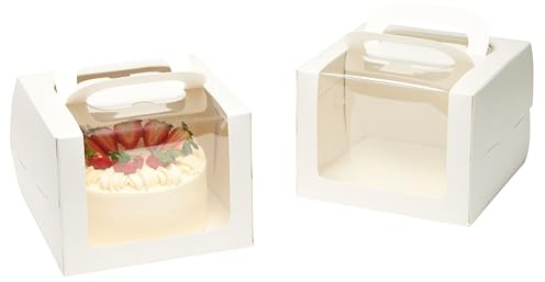 London Coffee Cups White Cardboard Cake Box with Clear Window, Handle and Thick Formboard Cake Base (5, 8 inch (26cm x 26cm x 15.5))