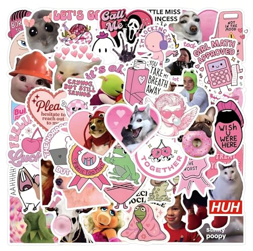 110PCS Pink Funny Stickers for Adults, Waterproof Vinyl Laptop Stickers Easy to Apply & Remove, for Water Bottle, Phone, Tablet, Journal, Scrapbooking, Cool Girly Gifts for Women