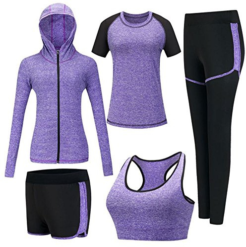 ZETIY Conjuntos de Chándal Mujer 5 Piezas Traje de Yoga Completo Conjuntos Deportivos para Fitness Running Jogging, Ejercicio en el Gimnasio