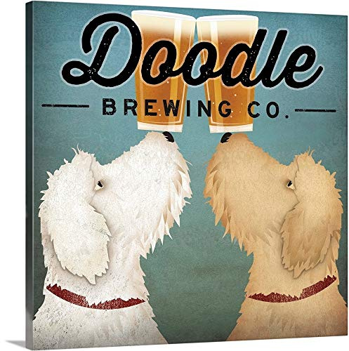 CANVAS ON DEMAND Doodle Beer Double Canvas Wall Art Print by Ryan Fowler, Contemporary, Home Decor, Animal, Dog Artwork,12 x12in