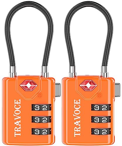 Sökvarning TSA-godkända resekombination bagage kabellås för resväska, gymskåp, verktygslåda, ryggsäck 1,2,4,6 och 10 pk, orange 2-pack, one_size