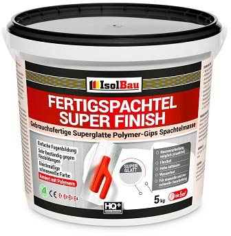 Isolbau Super Finish Spachtel 5 kg, Glättspachtel Fugenspachtel, Gebrauchsfertige Polymer-Gips Fertigspachtel Spachtelmasse für innen, Weiß Q1-Q5