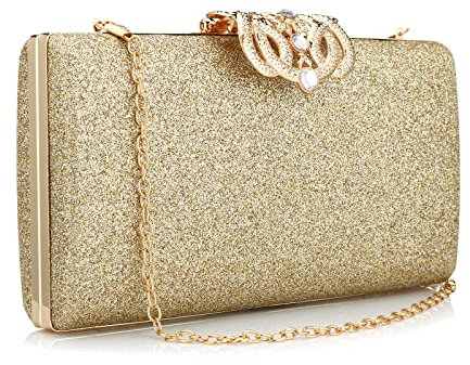 Evening Bag Clutch Bags for Women, Pu Leather Hand Bag,wedding Clutch Purse Evening Handbag Rhinestone Polyester Solid Ladies Bags for Wedding Party Cocktail (Gold)