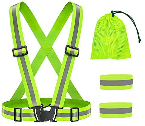 XPOOP Gilet Réfléchissant de Sécurité pour Vélo et Course - 2 Bandes Réfléchissantes & 1 Sac