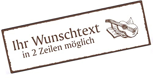 Türschild Gitarre mit Notenbuch Namensschild personalisiert mit Gravur- 150mm x 50mm - selbstklebend