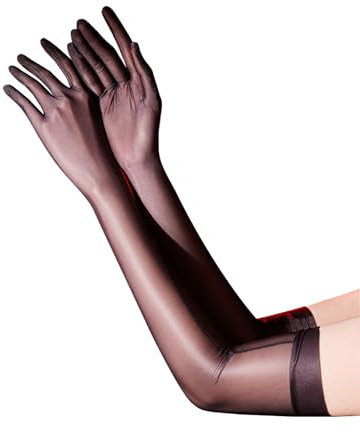 inhzoy Damen Glanz Nylon Handschuhe Transparent Seidig-Glanz Handschuhe Glatte Armstulpen Für Oper Hochzeit Brautparty Abschlussball Schwarz_A L