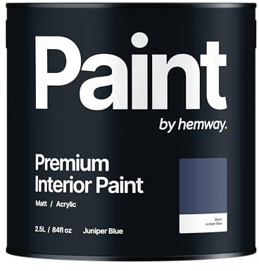 Hemway - Premium Interior Paint - Juniper Blue 2.5 L | Indoor Matt Finish, Acrylic & Water-Based Emulsion | Quick Dry & High Coverage for the Kitchen, Bathroom & Bedroom