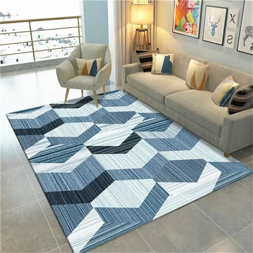 RUGMRZ Happy Decor Kids Teppich Rugs Blauer klassischer unregelmäßiger geometrischer Design-Wohnzimmerteppich pflegeleicht Flickenteppich Waschbar 200X300CM
