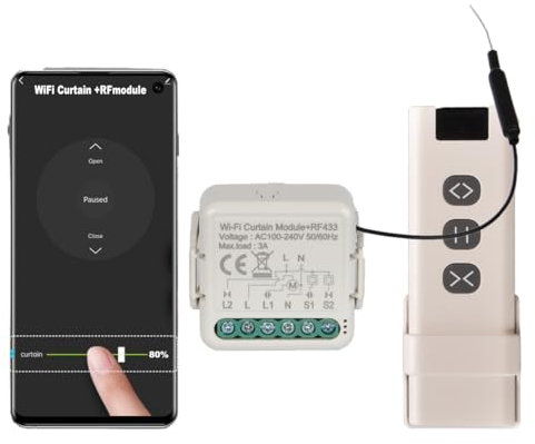 Interruttore Tapparelle RF WiFi, Controllo Tapparelle Elettriche, Telecomandi RF 433MHz, Modulo Ricevitore, Timer Relè, Tende e Persiane Avvolgibili, Tuya/Smartlife, Potenziata dal Segnale (1)