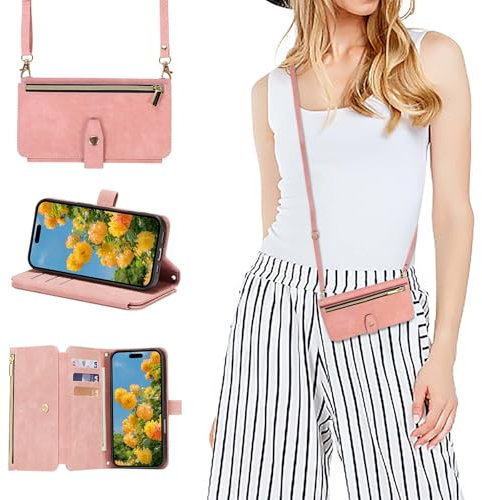 ZCDAYE Case for iPhone 16 Plus, Premium Leather Wallet Phone Cover with Long Lanyard Holster Flip Cases for iPhone 16 Plus (6.7 inch), Rose Gold