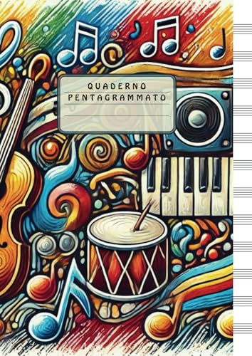 Quaderno Pentagrammato: A4, 12 righi musicali per pagina (senza chiave di sol)