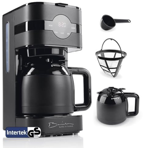 Barista Filterkaffeemaschine mit Thermokanne | 24h Timer & Permanentfilter | Für 8 Tassen Kaffee | Kaffeemaschine für Pulver [Schwarz]