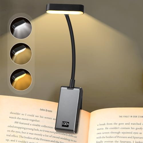 LED Leselampe USB Leselampe Buch Klemme 360° Einstellbar 360°Einstellbare 3 Helligkeiten und 3 Farben(Warmes Natürliches Kühles Licht) Leselampe Bett (Schwarz)