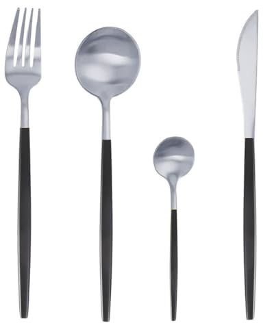 ALLBASA Couvert de table pour 4 personnes, Ensemble de Couverts en Acier Inoxydable,couverts de table 16pcs,cuillère, couteau, fourchette (Noir)