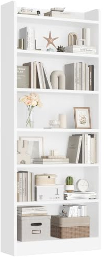 Yaheetech Libreria a 7 Ripiani, Scaffale in Legno con Ripiani Regolabili, 60 x 24 x 183 cm, Libreria Verticale Salvaspazio per Soggiorno, Cameretta, Studio, Ufficio, Bianco