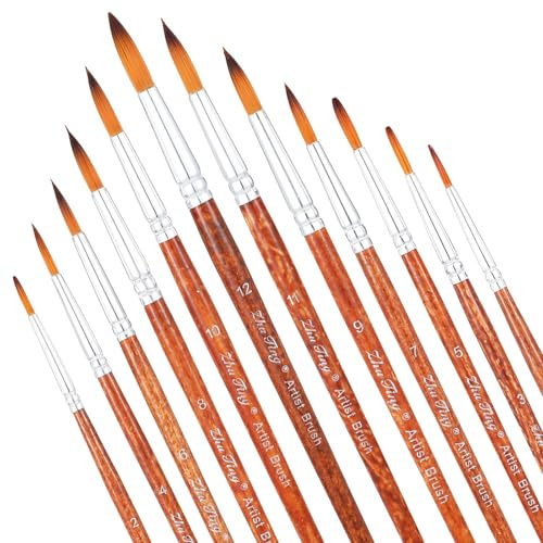 Larrel 12 Stück Aquarellpinsel Set, Nylon Pinsel Künstlerpinsel Runde Spitze Pinsel Set Holzpinsel mit Langem Stiel Acrylfarben Paint Brush Malen Aquarell Modellbau für Künstler, Erwachsene und Kinder