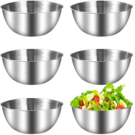 Zyiphor 6 Stück Edelstahl Schüssel Set Ø 17cm Rührschüssel Edelstahl Stapelbar Salat Schüssel für Salat, Obst, Dessert, Suppe, Müsli, Servieren, Kochen, Backen-Spülmaschinenfest
