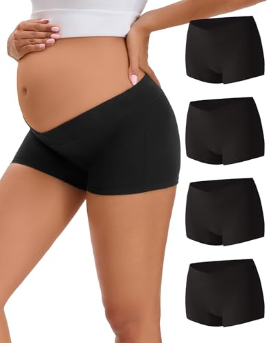 INNERSY Black Maternity Underwear Shorts Under Bump Postpartum Pants Cotton C Section Knickers 4 Pack (12, 4 Classic Black)