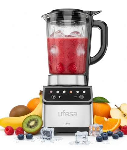 Ufesa Blender Digital Citrine 1200W, Carafe en Verre 1,5L, 7 Fonctions Automatiques, 4 Lames Inox, Autonettoyage & Glace Pilée, Smoothies, Commande Tactile, Antidérapant