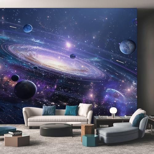 Genérico Decoracion Papel Pintado Galaxia, Fotomurales Planeta Espacio Exterior Universo Papel Pared Tejido No Tejido Murales de Pared 250x175 Salon Dormitorio Decorativa W&24