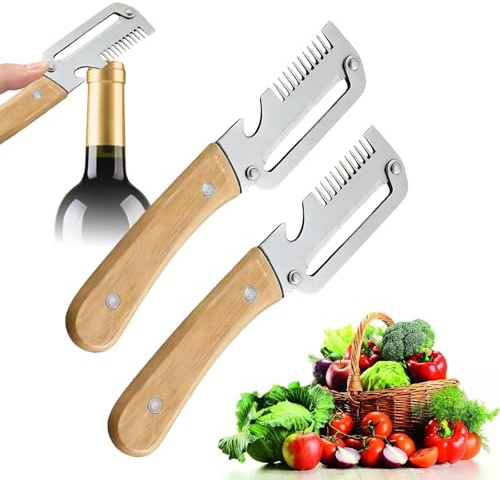 Multifunctional Vegetable Peelers with Wooden Handle, 2PCS Wooden Peeler, 3-in-1 Potato Peelers, Fruit Slicer, for Potatoes, Fruits, and Vegetables (B * 2)