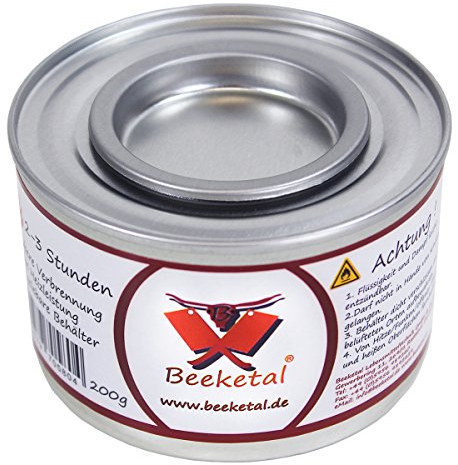Beeketal Brennpaste - 6 x 200g Sicherheitsbrennpaste Dosen, ca. 2-3 Std. Brenndauer pro Dose, sauber und geruchlos, für z.B. Fondue oder Chafing Dish Speisewärmer - 6er Pack (6 x 200g Dosen)