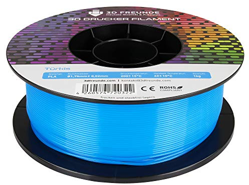 3D FREUNDE Premium PLA Filament 1,75mm, 1kg Spule | EU-Herstellung | Optimiert für 3D Drucker | Verbesserte Festigkeit | Biologisch Abbaubar | Präzision ±0,02mm | Einfaches Drucken - Türkis