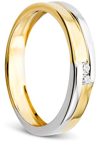 Orovi Anillo de Mujer Bicolor Oro Amarillo y Blanco de 14 Quilates (585) Con Diamante de 0,03 Quilates - Anillo de Compromiso y Boda