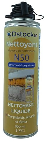 DSTOCK60 - Nettoyant Mousse Expansive Polyuréthane 500 ml, Nettoyant pour Pistolet à Mousse PU, Aérosols et Surfaces, Détachant et dégraissant (1 nettoyant)
