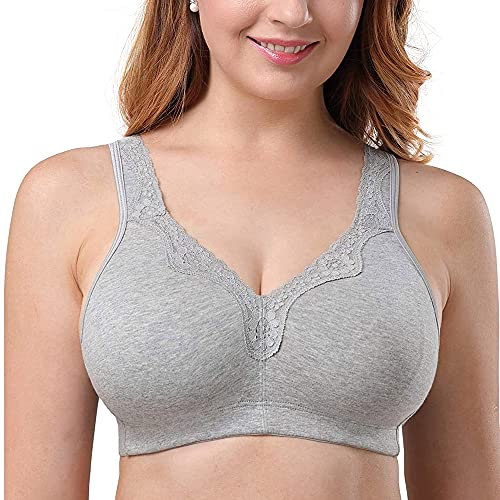 Ayigedu UK Women's Plus Size Bra Full Coverage Non-Wired Non-Padded Minimizer Cotton Bra 44-DD Grey