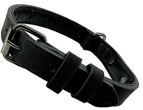 Collari per Cani, di Pelle Regolabile con Perforatore 4 Taglie con anello a D, Collare per Cani di Taglia Piccola, Media e Grande-Nero,S