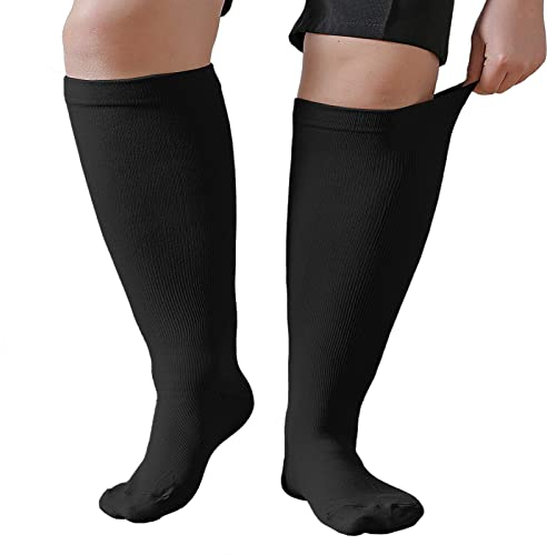 PUTUO Calze a Compressione Graduata da Uomo e Donna: Calzini a Compressione Gambaletti Contenitivi per Sport Corsa Viaggi Gravidanza Ciclismo Viaggi in Aereo 1 Paia nero 4XL