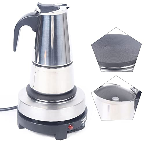 TaNeHaKi Cafetière à Expresso en Acier Inoxydable,Cafetière électrique Pour Induction,Gaz et Toutes les Cuisinières,6 Tasses 300 ml 220V