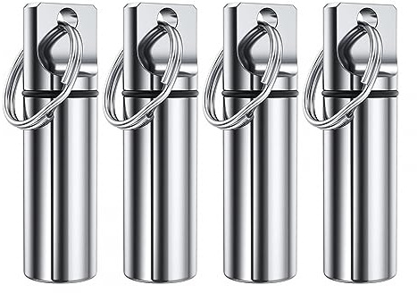 Mini Tablettendose, 4 Stück Kleine Pillendose Schlüsselanhänger, Tragbare Wasserdichter Pillenhalter Behälter aus Aluminiumlegierung für Outdoor Camping