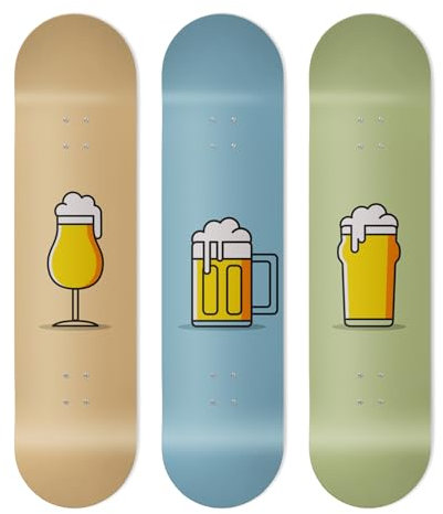 SUPER FABRIQUE Aluminium-Skateboard für Wanddekoration, Triptychon Bier, für eine originelle Dekoration (3 Bretter + Befestigungssets)