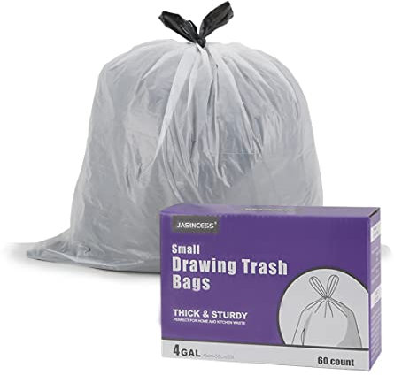 JASINCESS 15 Litre Drawstring Bin bags Small Bin Liners - Heavy-Duty Garbage Bags for Home, Office, and Kitchen Use (CS-15L-C)