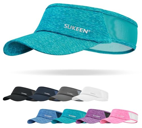 Sukeen Sports Sun Visor Men Women Lightweight Portable Cooling Stretchy Visor Hat for Running, Golf, Daily Wear, Teal Blue, One size