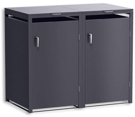 Metzler Mülltonnenbox 2er 240L in Eisenglimmer, Mülltonnenverkleidung für 2 Tonnen abschließbar und mit Automatikdeckel, pulverbeschichteter & witterungsbeständiger Stahl in DB 703, Müllbox rostfrei