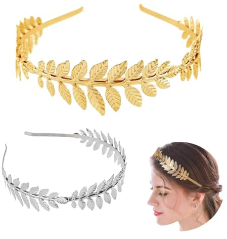 2 Stück Lorbeerkranz Kopfschmuck, Haarreif Dirndl, Trachten Haarschmuck, Dirndl Haarschmuck, Damen Haarband Gold Kopfschmuck Braut, Römische Göttin Haarreif (Gold und Silber)
