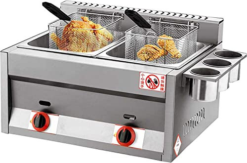 Générique Friteuse gaz Professionnelle,Friteuse gaz Double Cylindre en Acier Inoxydable 20L,friteuse Professionnelle gaz avec Panier Pelle,pour la Cuisine Commerciale de la Maison de Restaurant