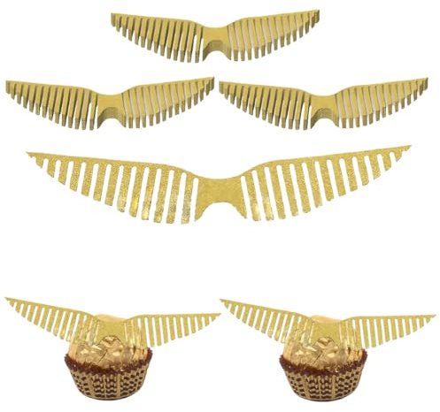 EIHI Gold Glitter Flügel Kuchen Dekoration, Dekoration Hexe aus Schokolade Cupcake Topper Gold glänzend Flügel für Bonbons Kuchen Cupcakes Party Mottoparty, 50 Stück