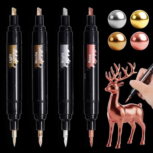 Winartton Chrome Paint Pen, Dual Tips 4 Colors Liquid Chrome Metallic Pens, Reflective Gloss, Chrome Marker for Repairing & Coloring, Epoxy Resin Supplies (2-5mm Hard Tip/ 0.5-5mm Soft Tip)